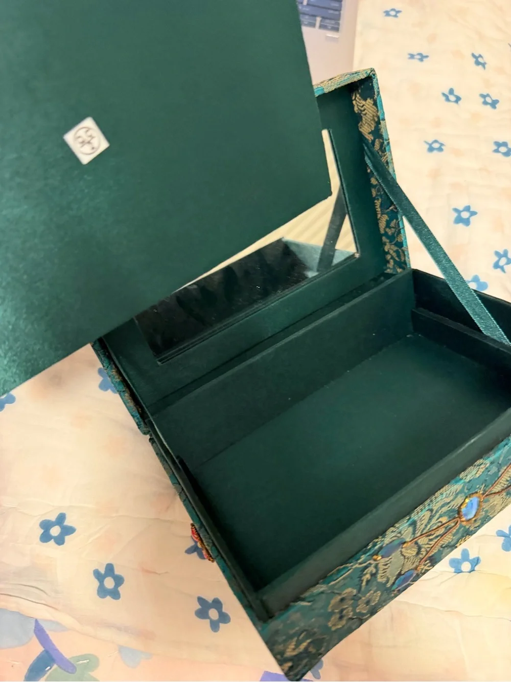 Embellished Teal Jewelry Storage Box with Gem Accents